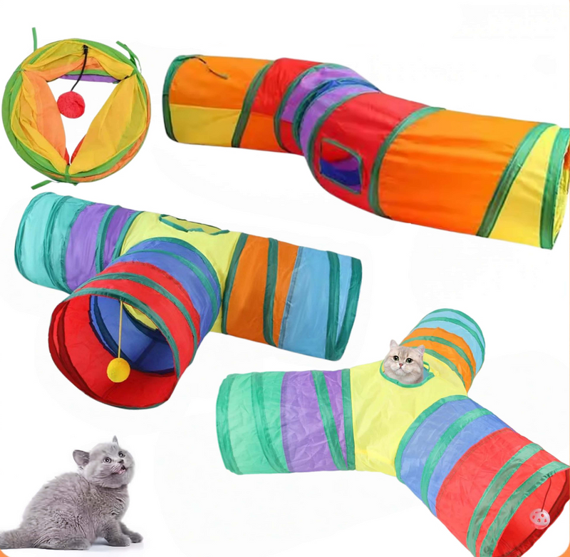 Túnel Colorido Gato Interativo Cachorro Labirinto Dobrável Pet Playground Toca Brinquedos Gatos