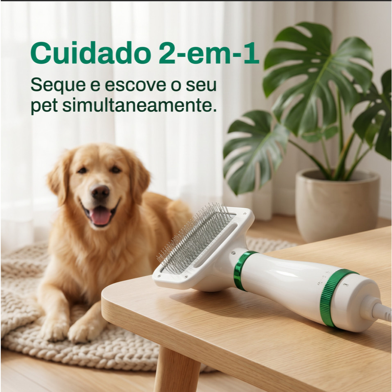 Escova Secadora Pet 2 em 1 Seca Remove Pelos Cachorro Gato Profissional